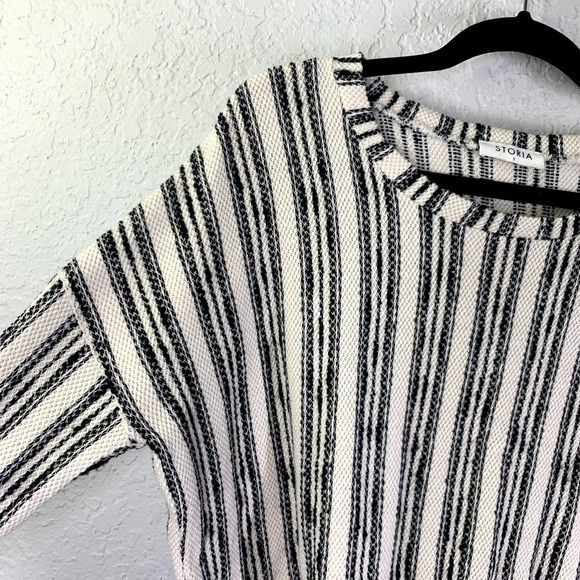 STORIA Scoop Neck Long Sleeve Striped Shirt Top Blouse - Picture 2 of 7